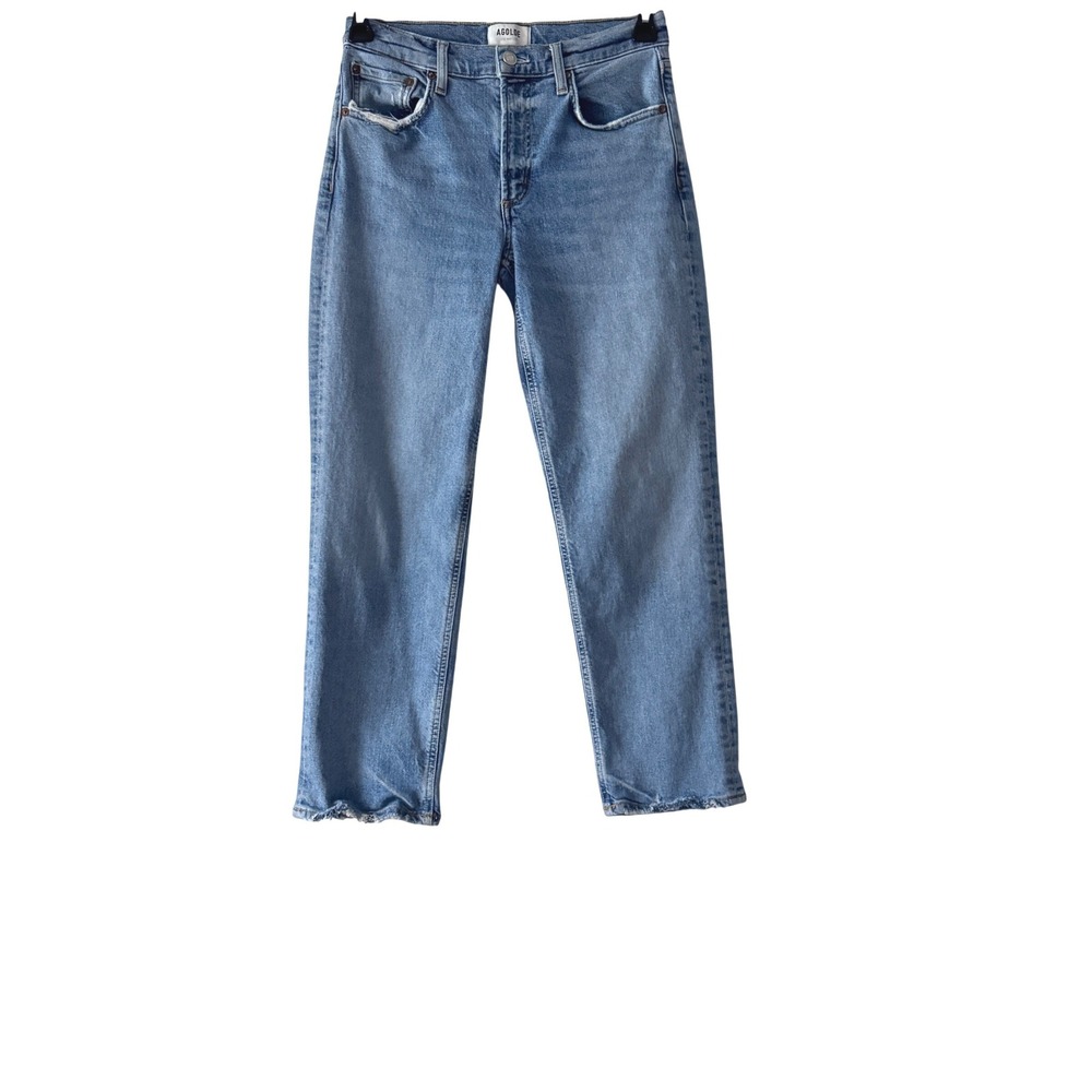 AGOLDE Women 26 Jeans Mid Rise Straight Leg Light Blue Wash